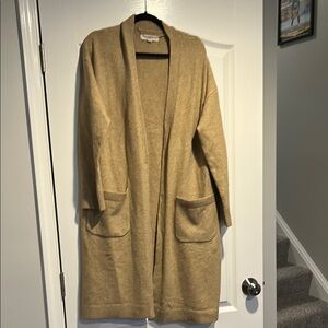 LOFT Tan Long Cardigan Sweater Open Front